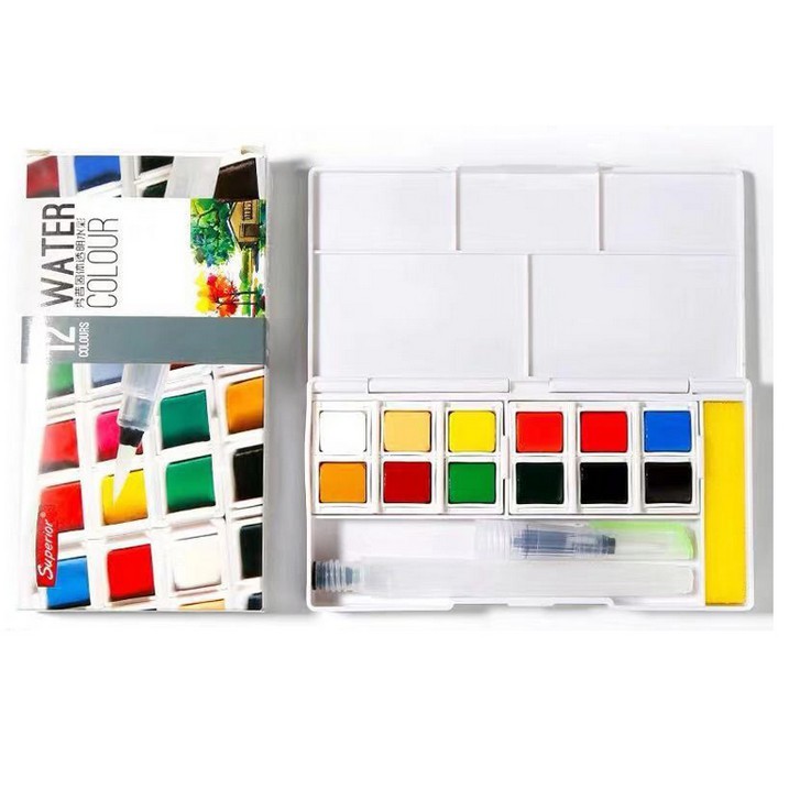 Màu nước Superior 12 màu viên nén kèm cọ