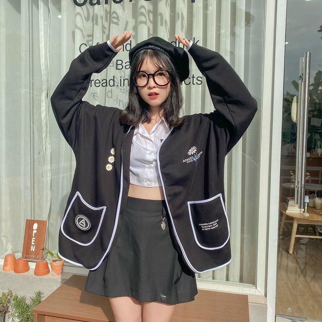 [FREESHIP TOÀN QUỐC] Áo khoác cardigan nữ form rộng chất vài thun nỉ ngoại in hình hoa cúc viền trắng thời trang nữ 4young