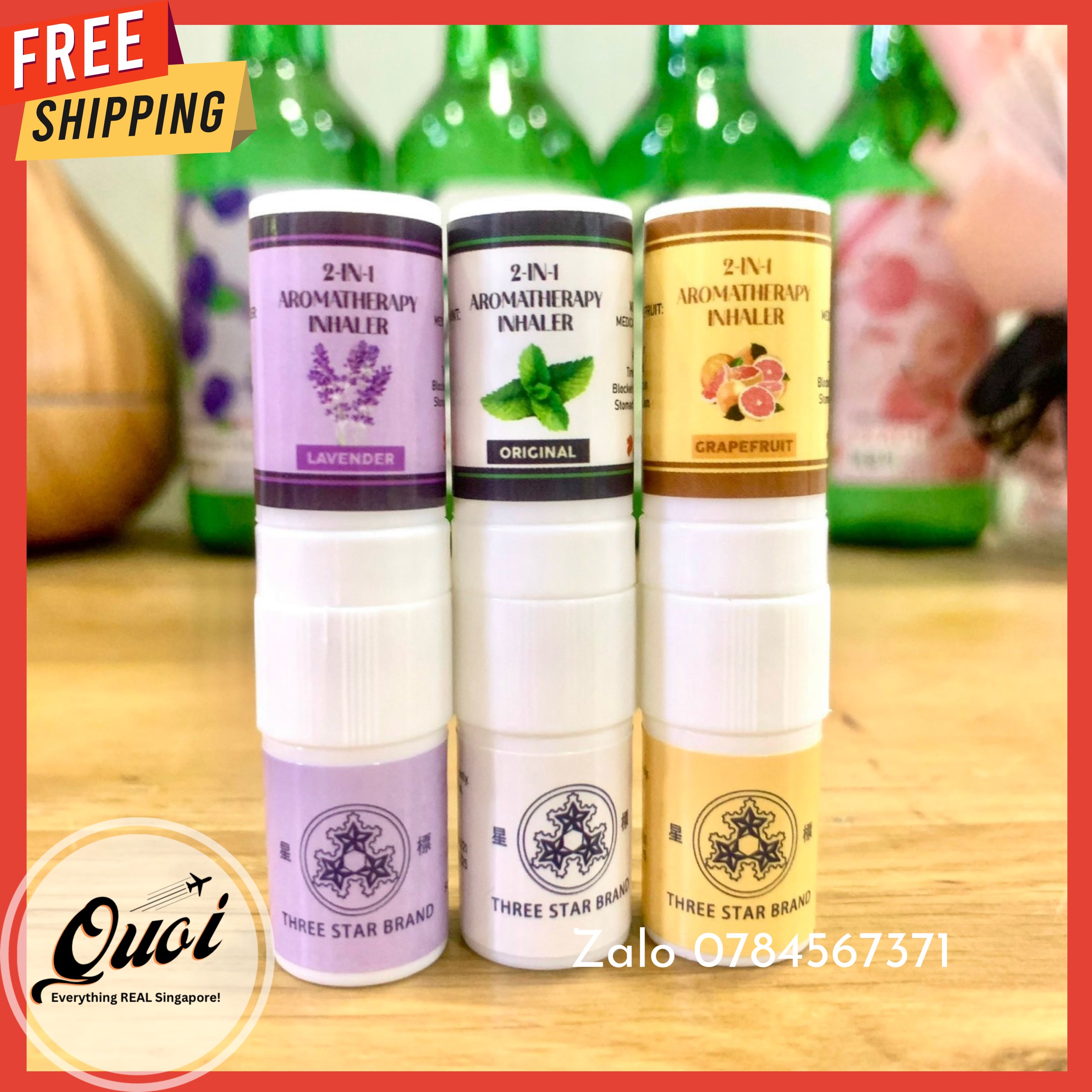 Singapore - Three Star - Ống hít mũi Three Star 2 trong 1, ống hít mũi hai đầu, ống hít thông mũi hiệu 3 sao