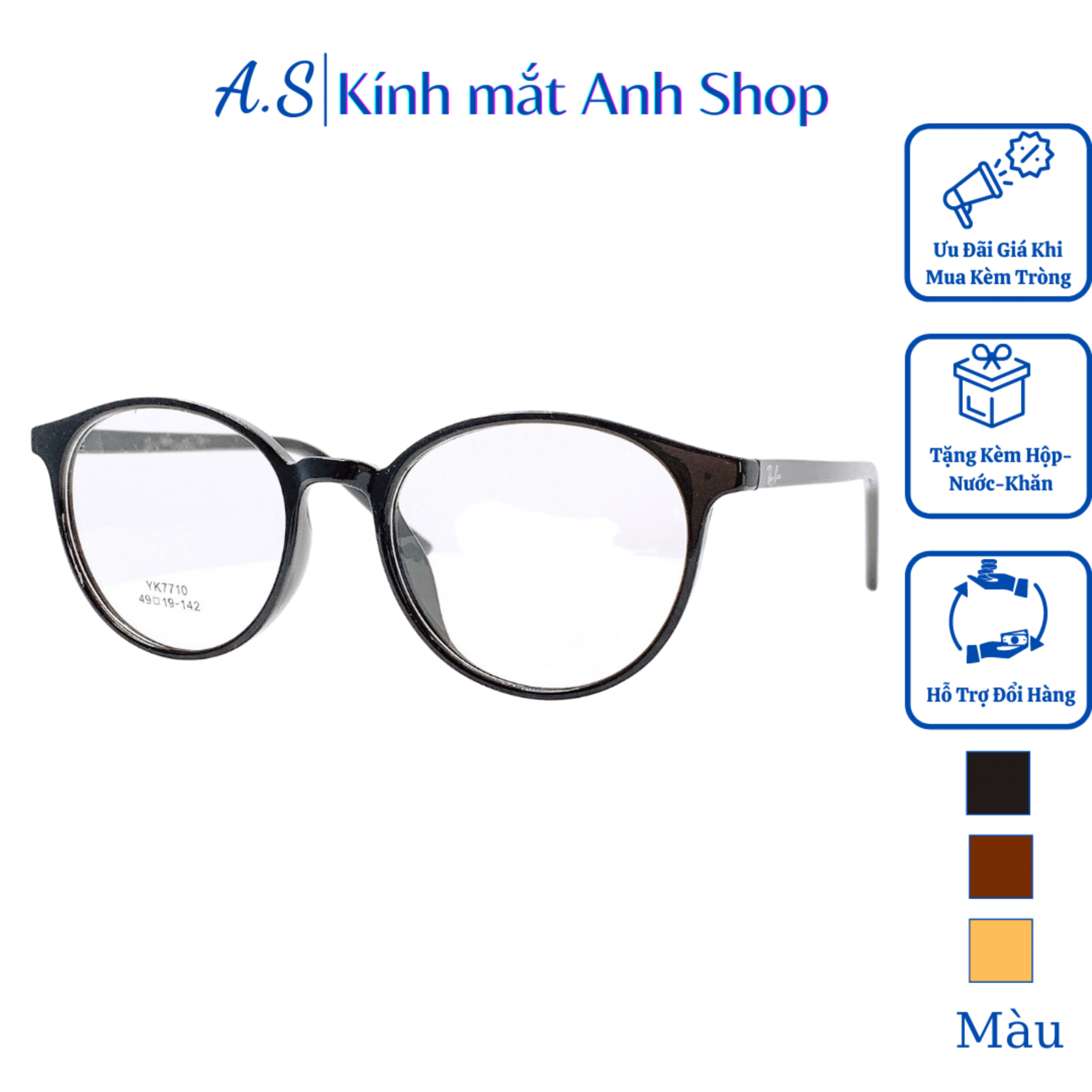 [3-5/8 Hoàn Tiền 25%] Kính tròn thời trang 7710 nhận cắt mắt cận viễn loạn