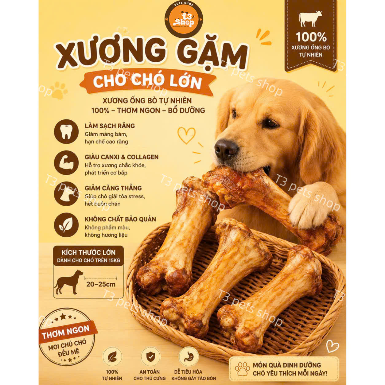 xương ống - xương gối bò dành cho chó ngứa răng - T3 PETS SHOP