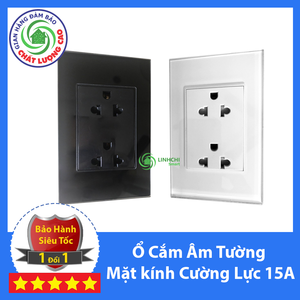 Ổ cắm điện âm tường chữ nhật đôi 3 chấu đa năng mặt kính cường lực mặt kính đồng bộ với mặt công tắc cảm ứng Tuya smart