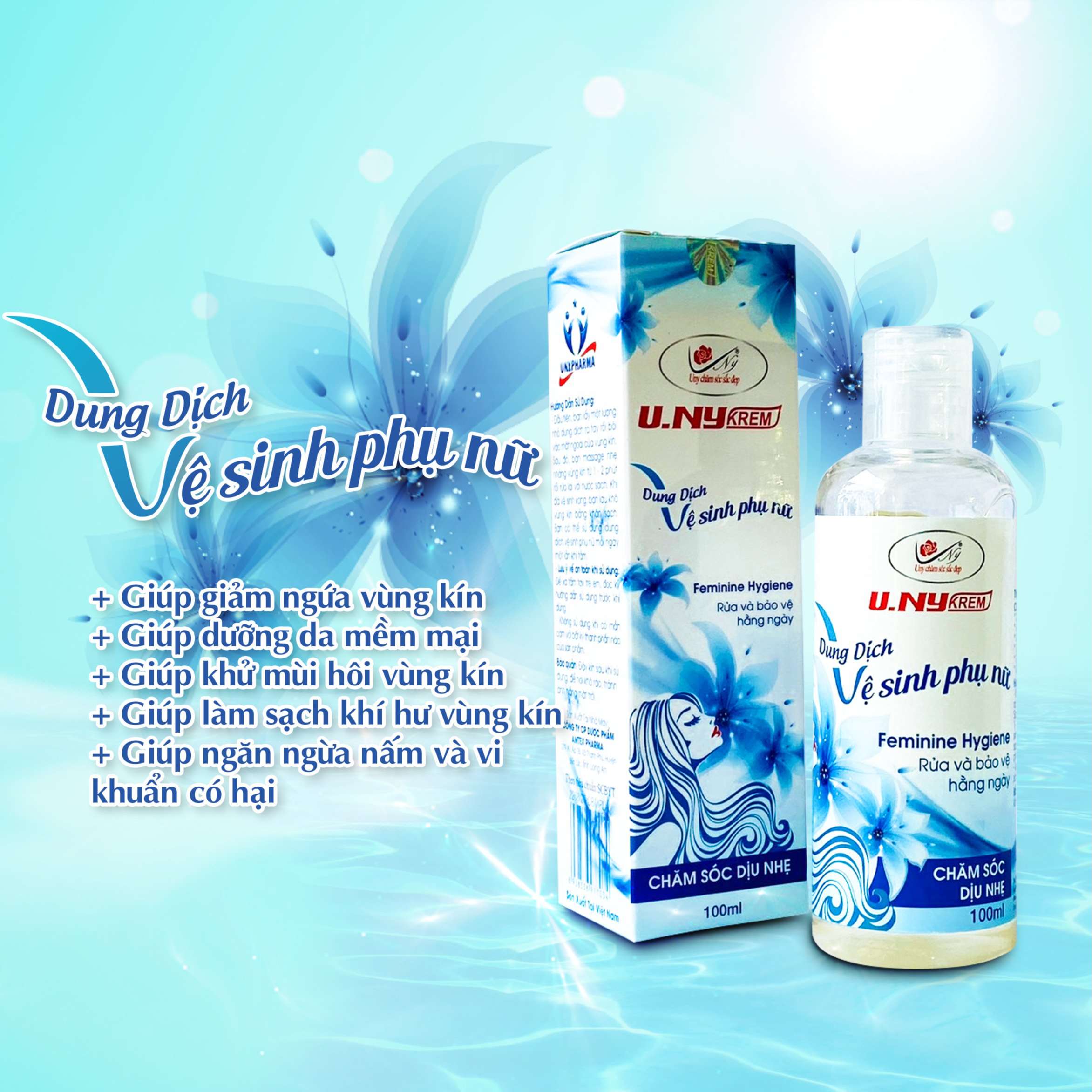 Dung dịch vệ sinh phụ nữ unypharma - dung dịch vệ sinh giảm ngứa , khử mùi hôi vùng kín hàng ngày , dung tích 100ml