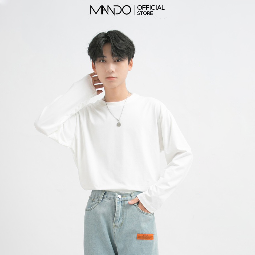 Áo Thun Nam Dài Tay MANDO, Chất 100% Cotton Hàn Form Suông Rộng Phong Cách Hàn Quốc - NDN071