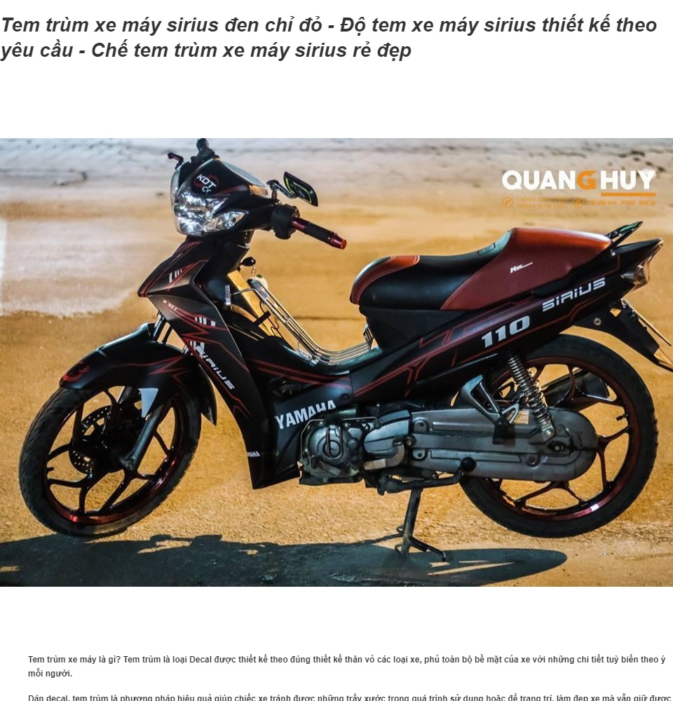 Tem trùm xe máy sirius đen chỉ đỏ - Độ tem xe máy sirius thiết kế theo yêu cầu - Chế tem trùm xe máy sirius rẻ đẹp