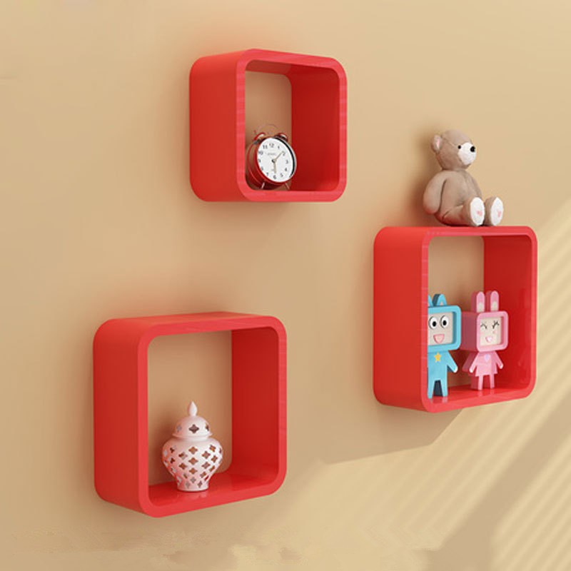 [HCM]Set 03 kệ gỗ trang trí diachire hình ô vuông lớn nhỏ (Đỏ) gỗ Lõi Xanh chống ẩm