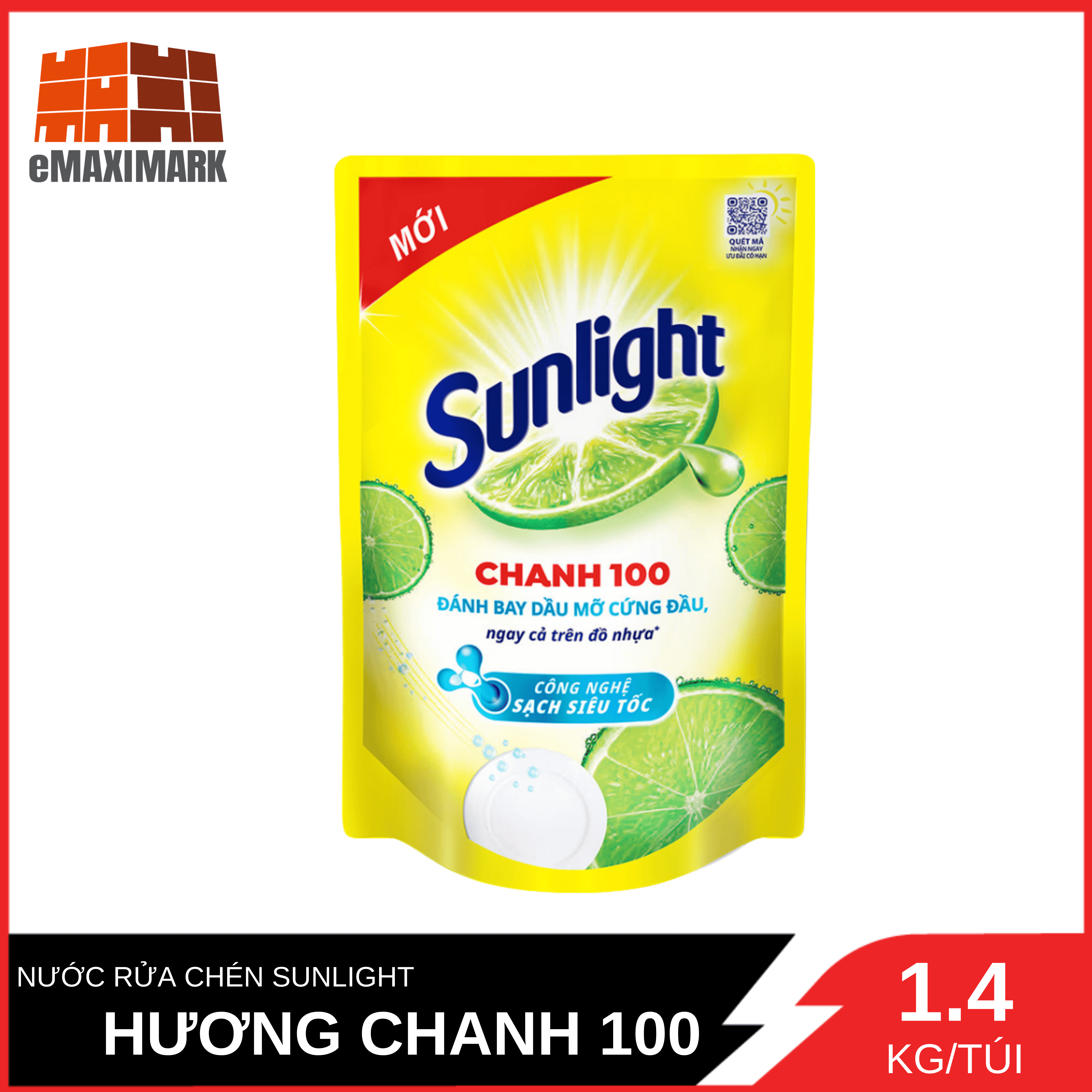 Nước Rửa Chén Sunlight Hương Chanh 100 Túi 1.4KG