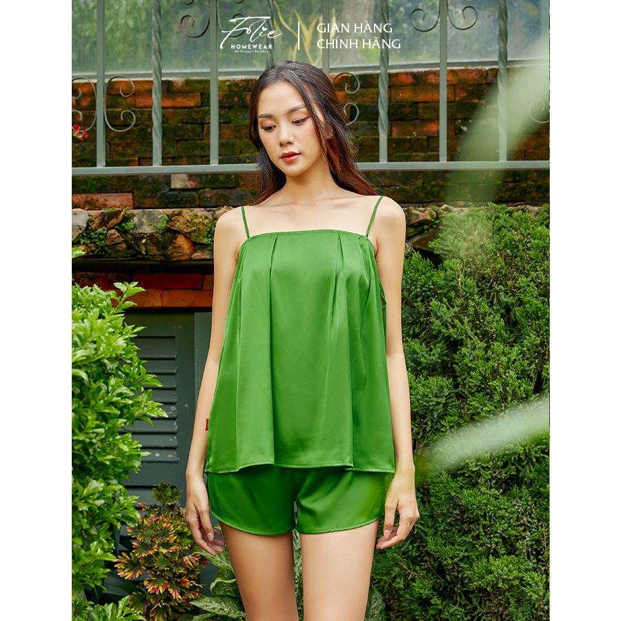Folie Homewear đồ mặc nhà 2 dây quần short lụa FB102.1