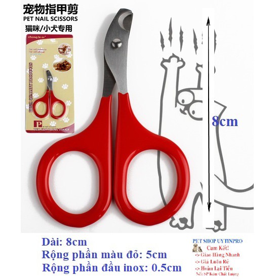 [Hoàn tiền 10%]  KÉO CẮT MÓNG CHO THÚ CƯNG CHÓ MÈO DƯỚI 5KG Kéo dài 9cm Đầu kéo chất liệu thép không gỉ bền chắc - Pet shop Uytinpro