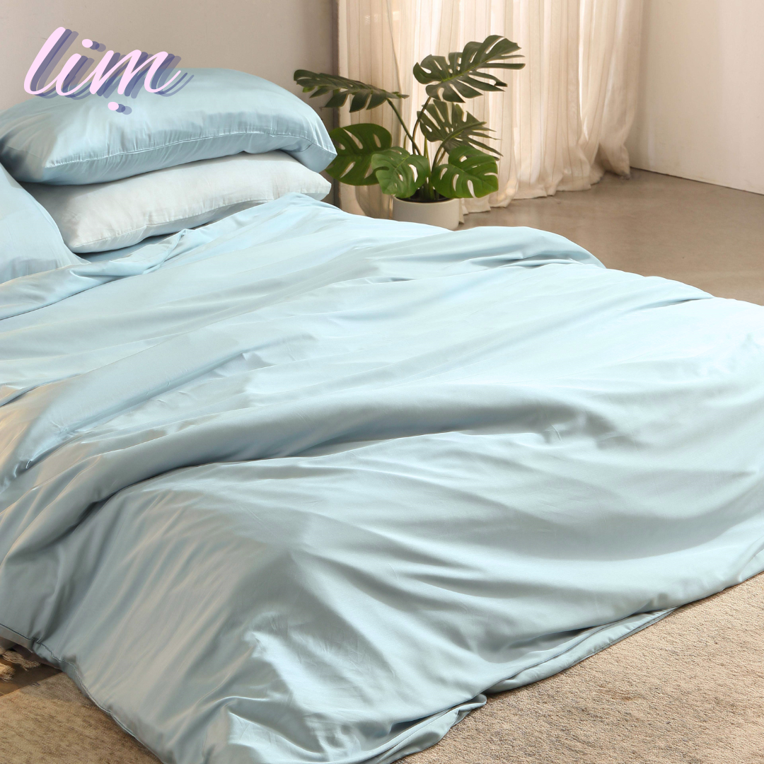 Bộ ga phủ 3 món drap giường sợi tre p home cao cấp xuất mỹ xanh nhạt light blue