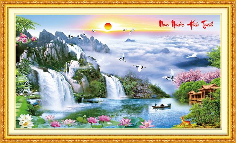 Tranh đính đá NON NƯỚC HỮU TÌNH VS197 kích thước 160*85 Siêu Thị Tranh Thêu