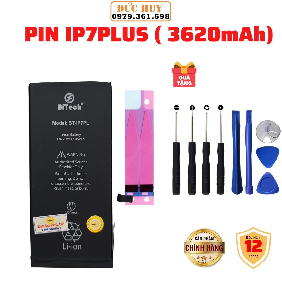 Pin ip7 plus dung lượng cao bitech bt-ip7 plus - tặng bộ vít mở + seal dán pin