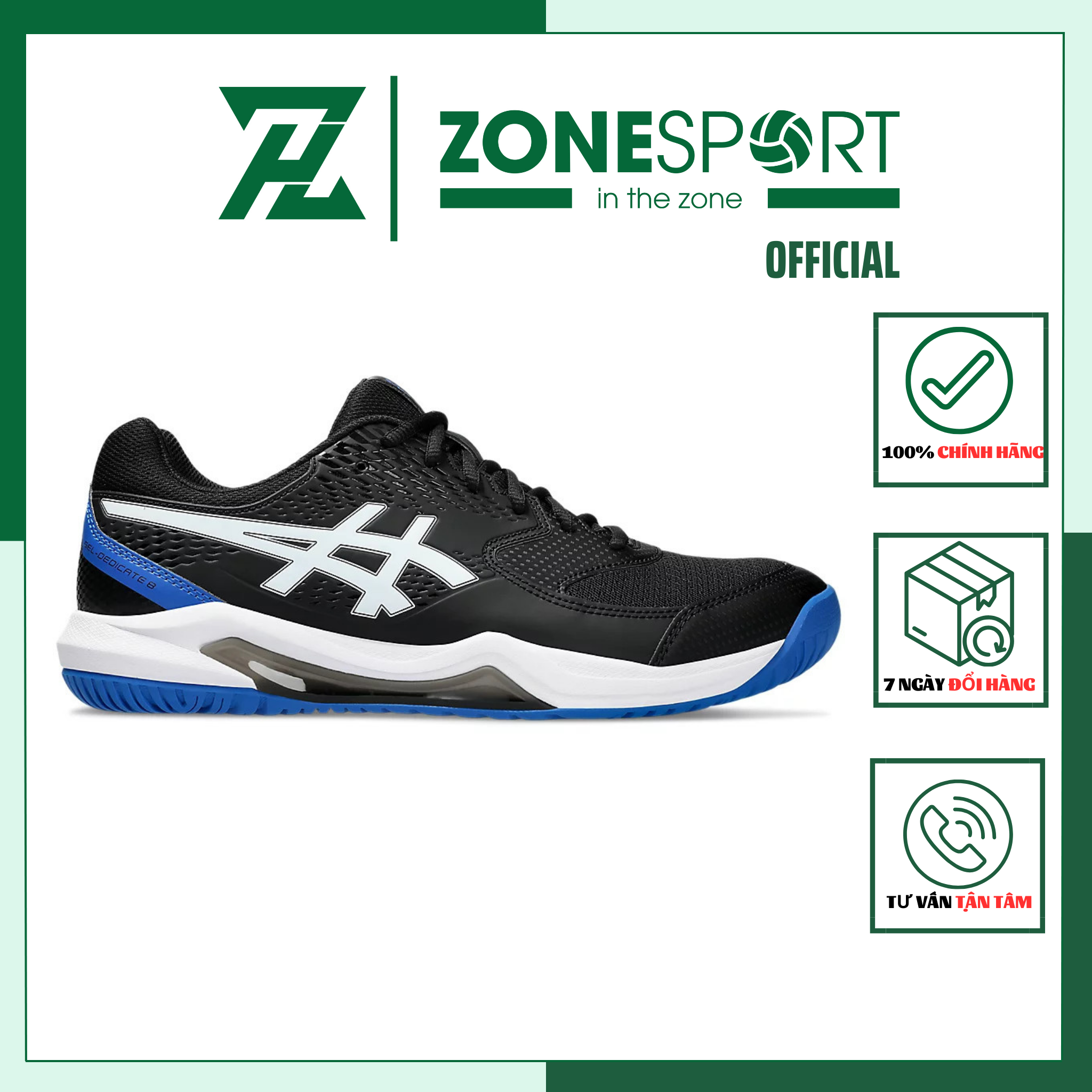 Giày Asics Gel Dedicate 8 Đen Xanh - Giày Chuyên Tennis, Cầu Lông, Bóng Chuyền da tổng hợp trọng lượng nhẹ êm ái độ bền cao