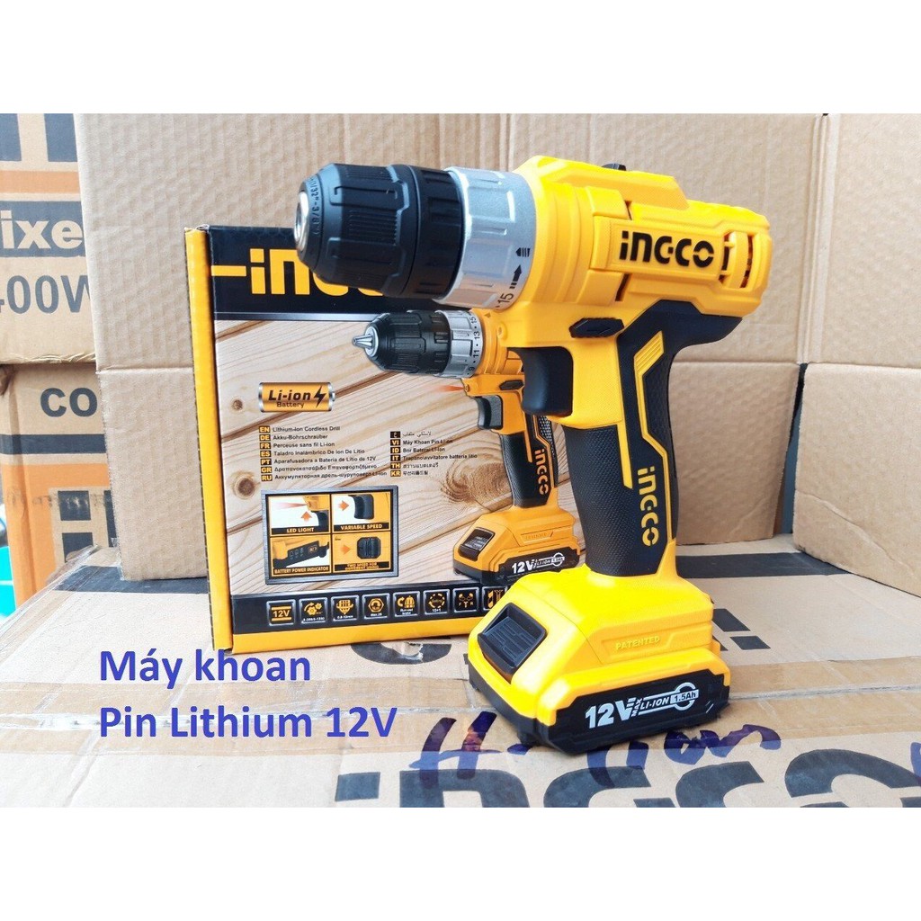 Máy khoan pin dùng pin lithum 12v ingco cdli1221 tốc độ không tải :0-350/0-1350/min, lực mô men quay tối đa :25nm, khả năng khoan tối đa: 0.8- 10mm, siêu thị đồ nghề