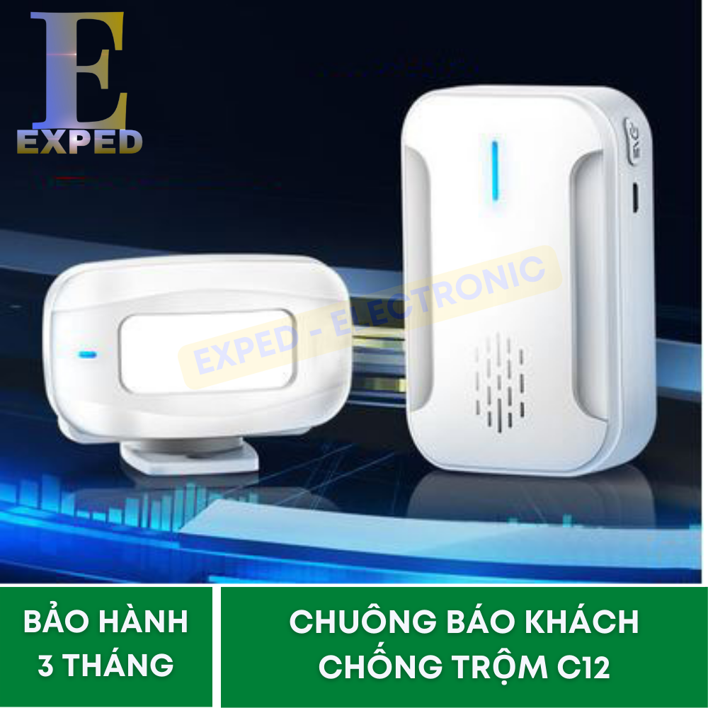 Chuông báo khách cửa hàng, báo động chống trộm cảm biến chuyển động hồng ngoại không dây c12 - lời chào báo khách ghé thăm, dọa trộm xâm nhập