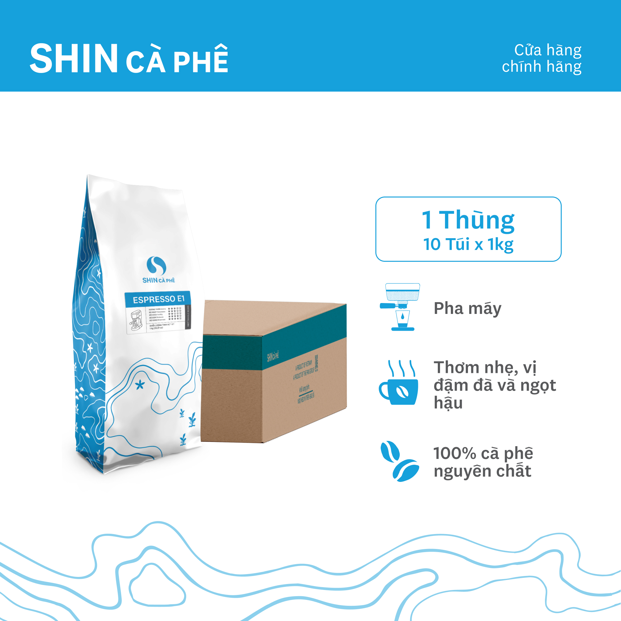 Cà Phê Pha Máy - Espresso E1 - SHIN Cà Phê - Thùng 10 gói - 1kg/gói