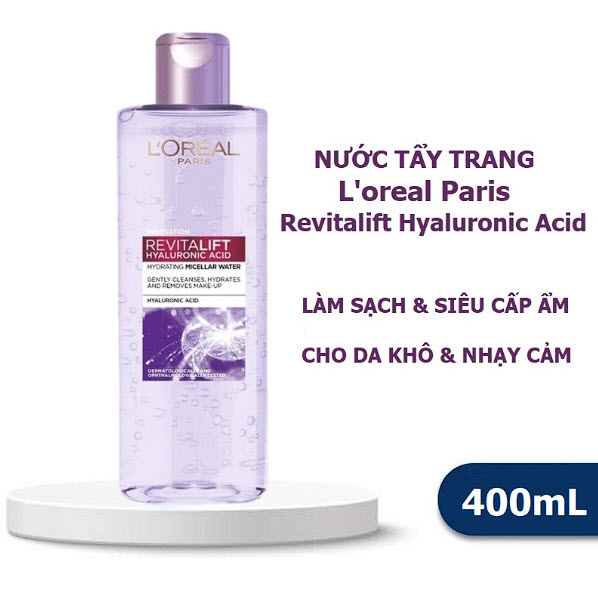 Nước Tẩy Trang L'OREAL Paris Revitalift Hyaluronic Acid Hydrating Micellar 400ml cấp ẩm