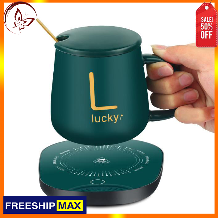 CỐC UỐNG NƯỚC , Cốc Làm Nóng, Đế Hâm Nóng Và Giữ Nhiệt Đồ Uống Cao Cấp Được TIN DÙNG - Đế hâm nóng cốc điện tử kèm ly uống cà phê cao cấp - KÈM CỐC CÓ NẮP ĐẬY VÀ THÌA. BẢO HÀNH 1 NĂM.