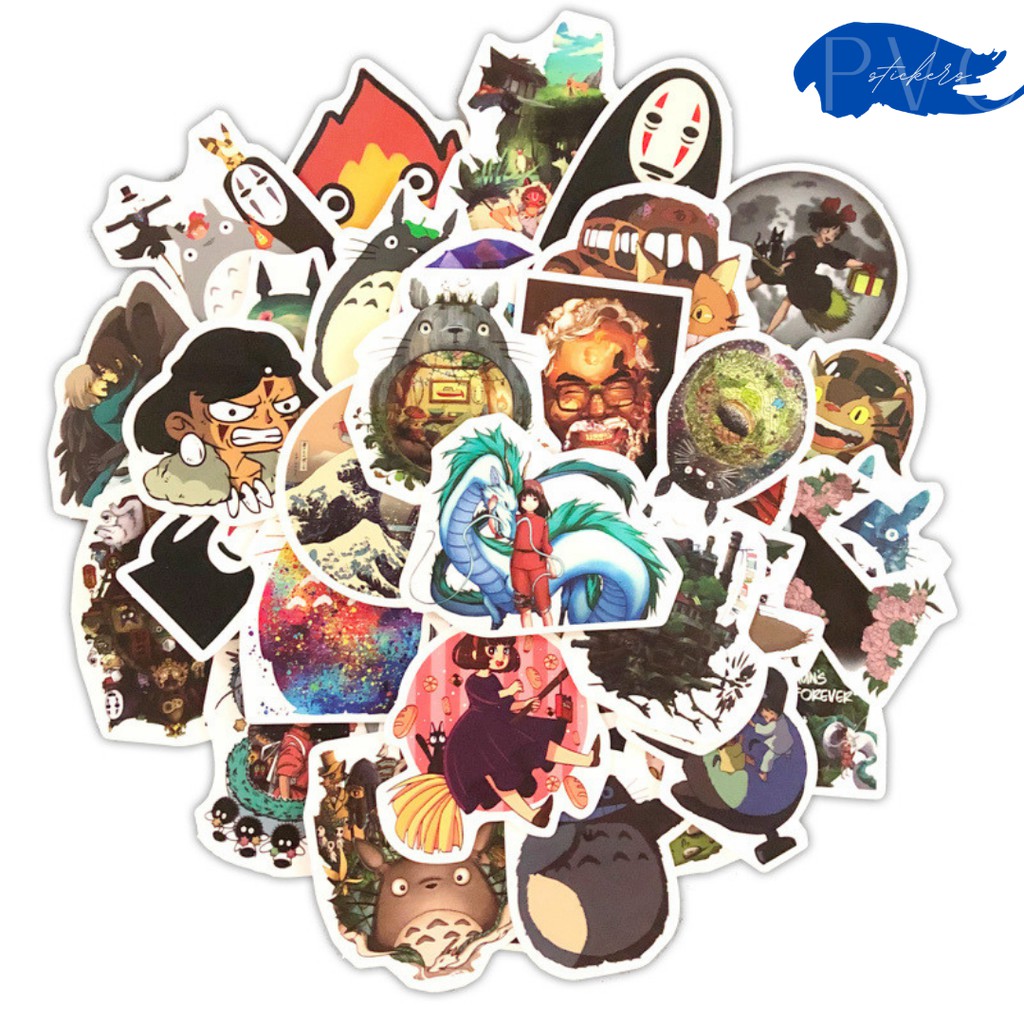 Stickers PVC Ghibli anime Vô Diện Totoro Kaonashi Spirited Away Howls Moving Castle... 50 miếng không thấm nước