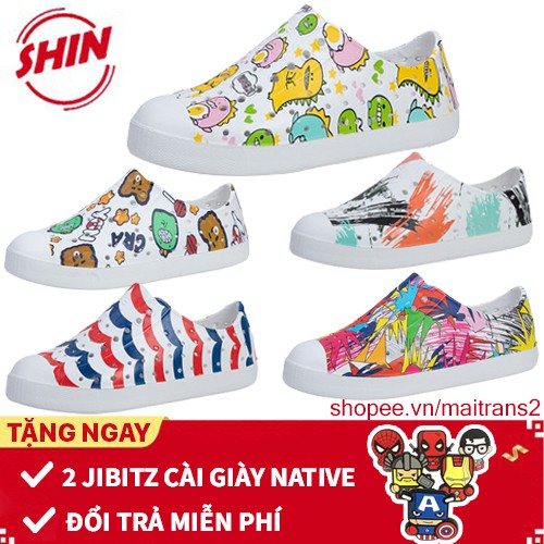 Giày nhựa nam nữ đi mưa native họa tiết màu sơn nhiều mẫu lựa chọn tặng thêm 2 jibitz sticker gắn dép