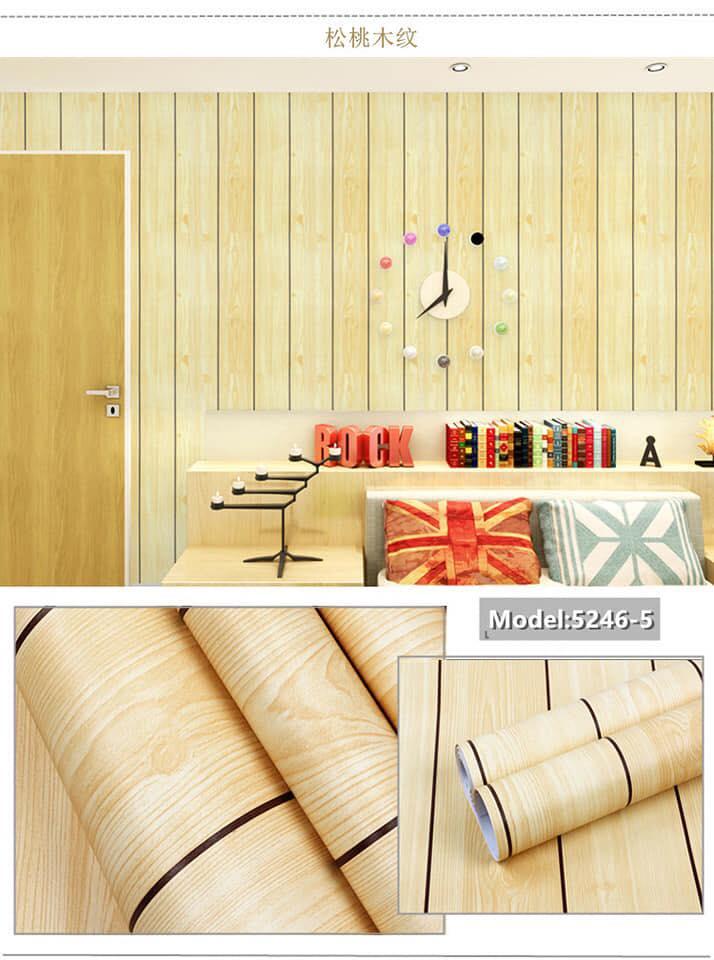 Cuộn 10m giấy dán tường khổ 45cm có keo sẵn - mẫu giả gỗ nhạt