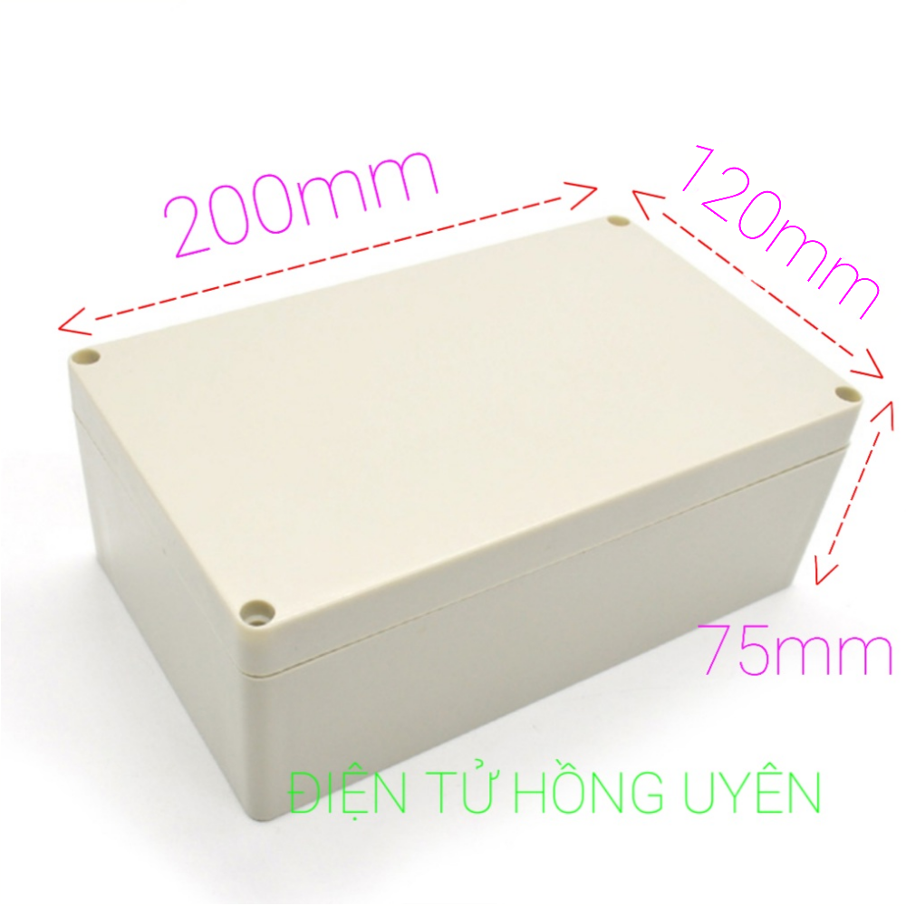 Hộp nhựa ABS 200x120x75mm. Hộp nhựa chống nước làm máy điện tử. Hộp nhựa điện tử màu trắng bảo vệ mạch điện tử, bảng điện không bị ô xi hóa