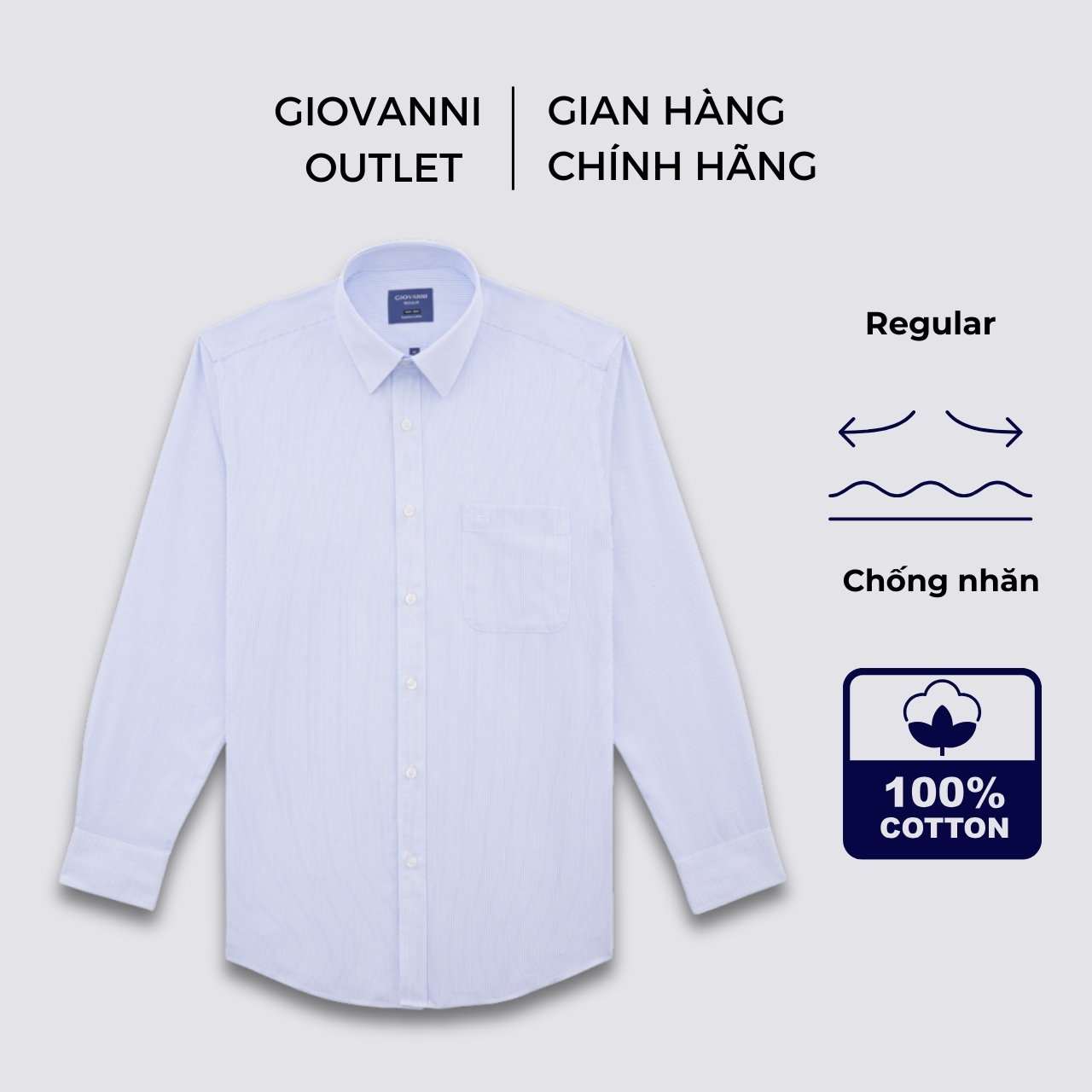 Áo Sơ Mi Nam Dài Tay GIOVANNI Chất Liệu 100% Pima Cotton Công Nghệ Garment Dipping Không Nhăn GLS01-011