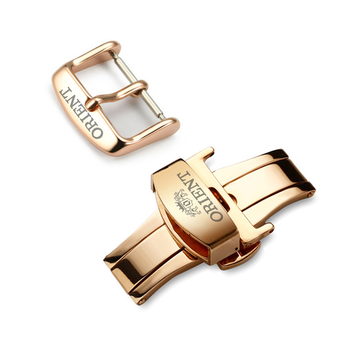 Khoá kim, khoá bướm hai nút bấm logo Orient, inox 304 mạ màu, logo khác vui lòng inbox (Citizen, Seiko, Omega) - K1603