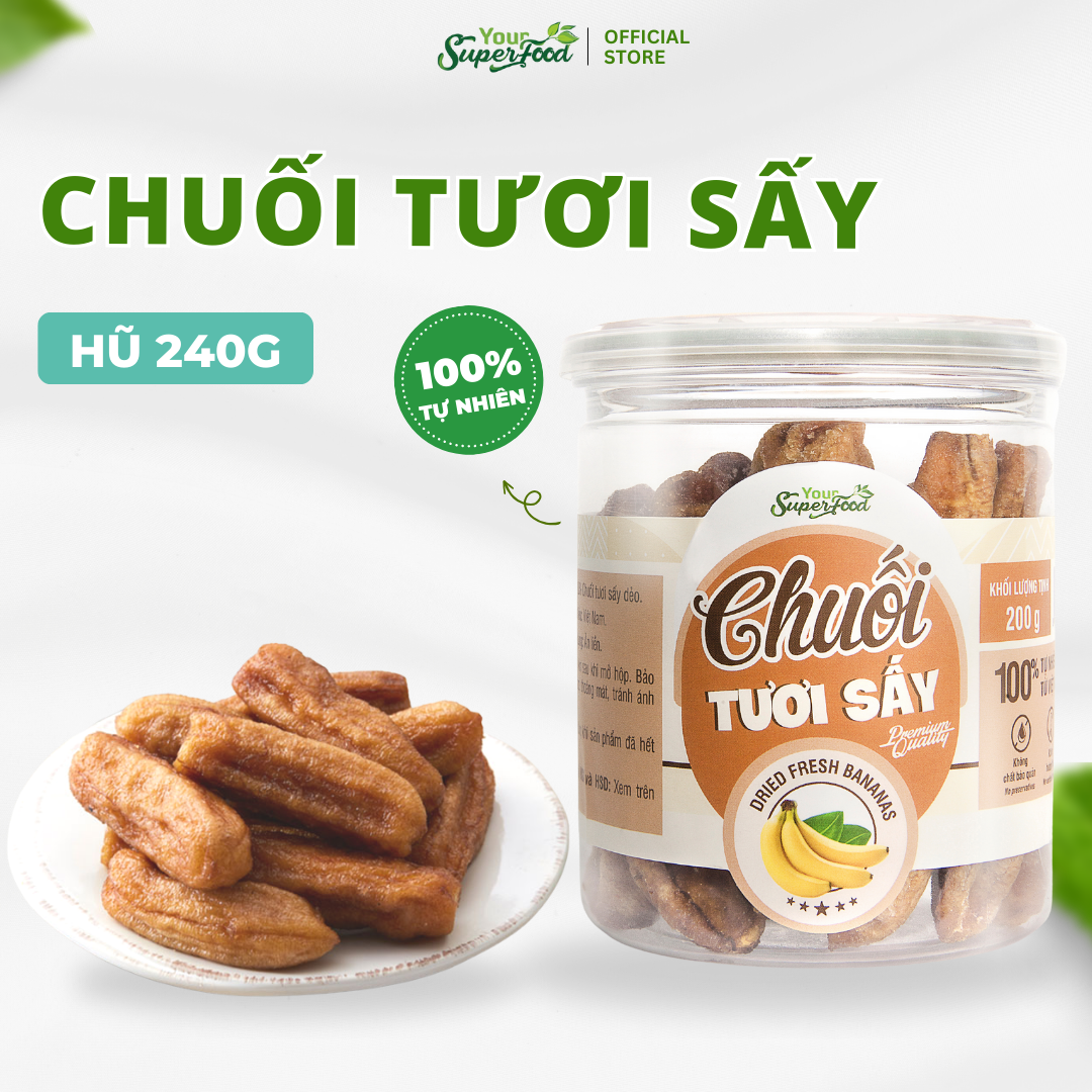 Chuối Tươi Sấy Dẻo Nguyên Trái không đường hộp 200g Your Superfood