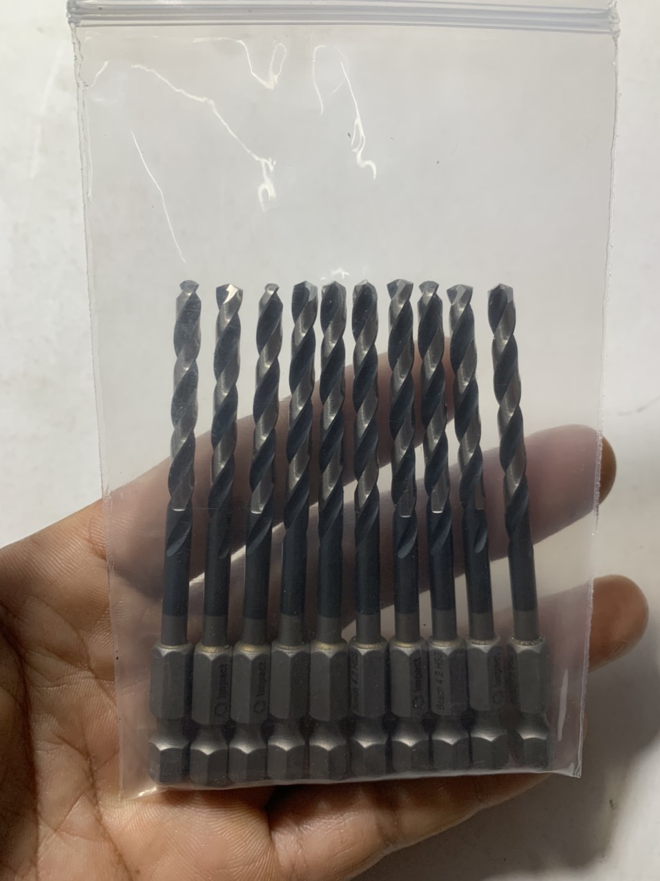 Túi 10 mũi khoan inox , sắt thép BS 4,2ly chính hãng chuôi lục giác