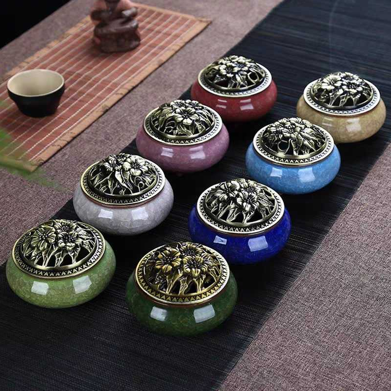 Xông Trầm Bằng Sứ Nhiều Hình Mẫu Hoa Văn Thiết Kế Đa Dạng Lư đốt trầm men rạn ngọc loại 1, Lư xông trầm cao cấp - Mẫu đẹ - Phật Giáo Tường Thuận