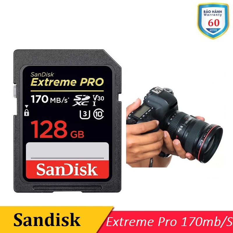 Thẻ nhớ sdxc sandisk extreme pro 128gb uhs-i u3 4k v30 170mb/s