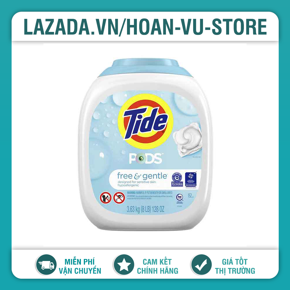 Viên giặt tẩy tide pod he laundry detergent free & gentle 152 viên mỹ
