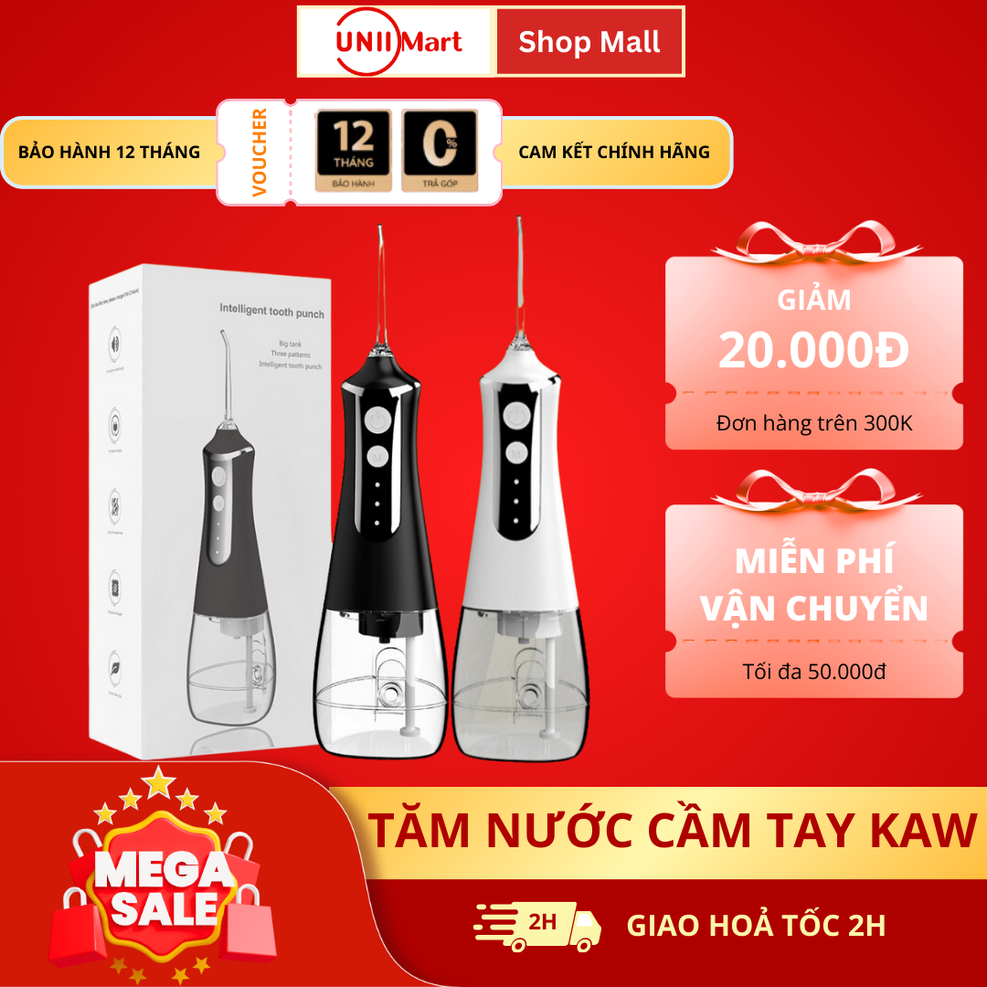  Máy Tăm Nước Cầm Tay KAW Vệ Sinh Răng Miệng Dung Tích Lớn 300ml Fullbox 5 Chế Độ 