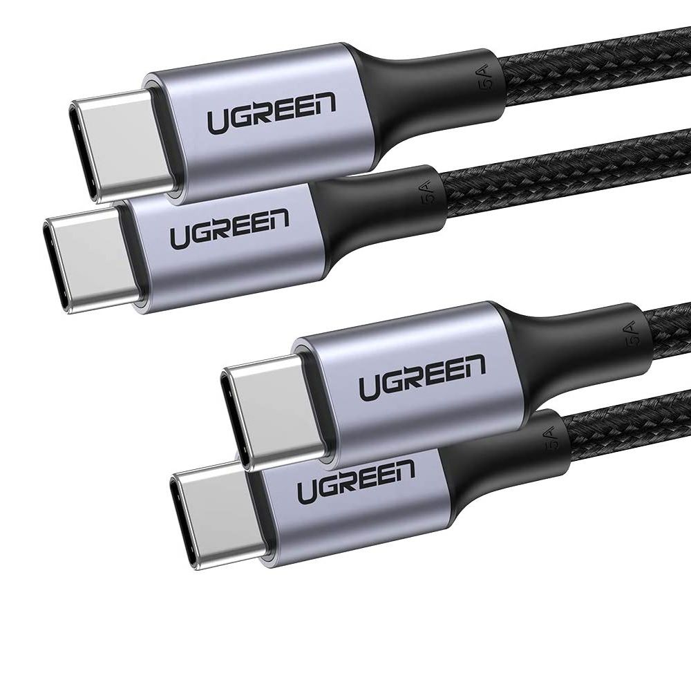Ugreen 10230 1 sợi 1m và 1 sợi 2m hỗ trợ sạc nhanh pd w màu xám đen cáp usb type c đầu nhôm chống nhiễu 10230 10230