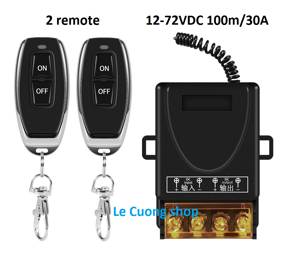 Công tắc điều khiển từ xa 100m cho thiết bị điện một chiều DC 12V,24V,36V,48V/30A,dùng cho xe máy oto...học lệnh nhấn nhả,nhấn giữ.công tắc không dây