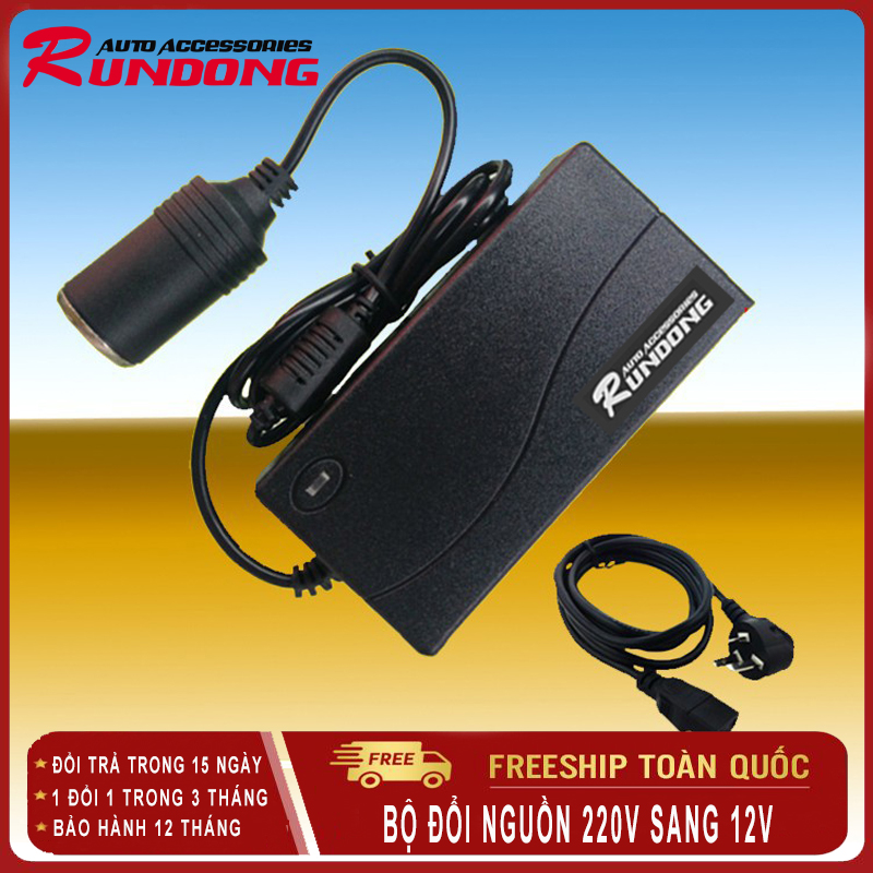 Bộ chuyển đổi nguồn điện 220v sang 12v RUNDONG đầu cắm ô tô, chuyên dùng cho máy hút bụi, máy bơm lốp vv...