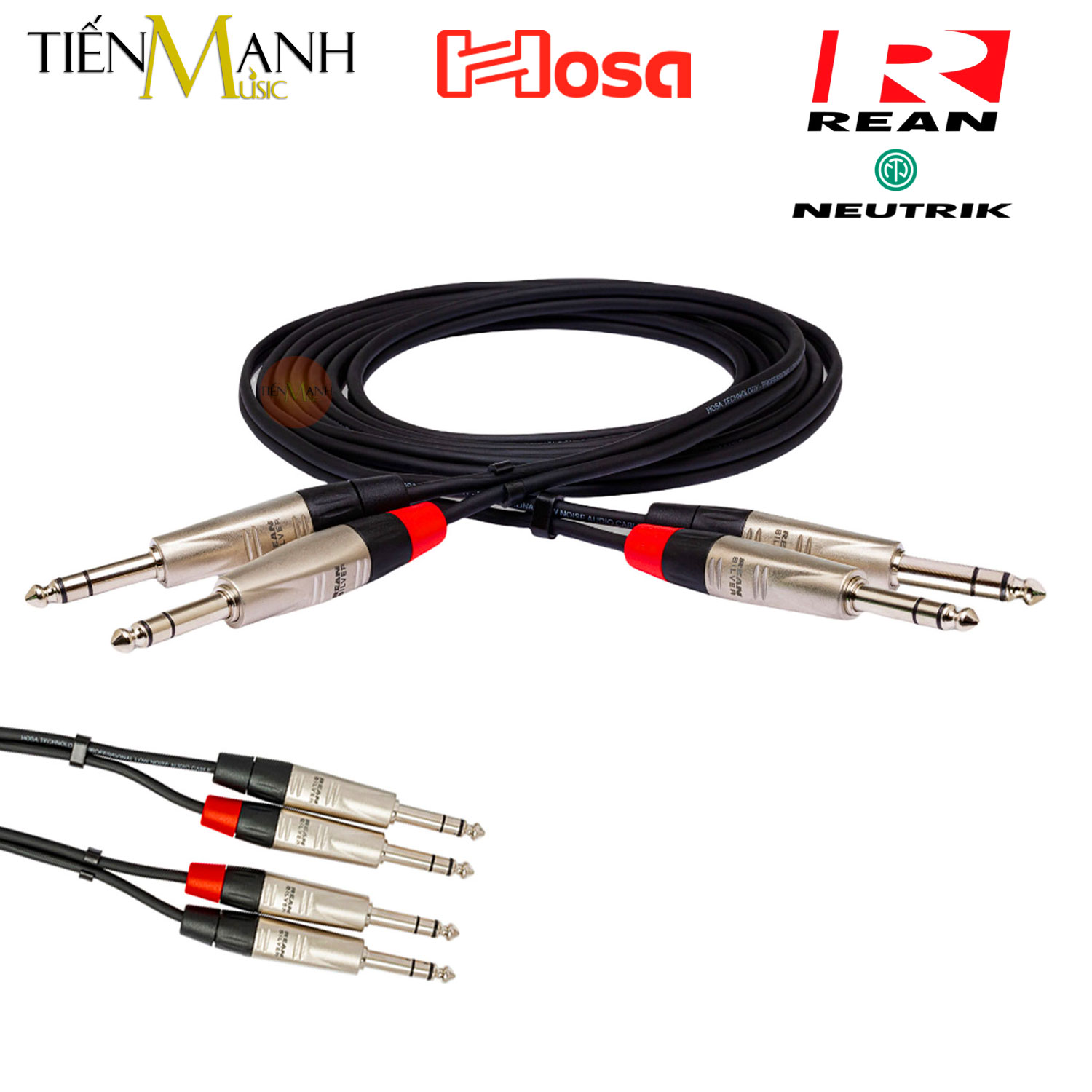 Cặp dây cáp loa kiểm âm hosa pro rean by neutrik 2 đầu 6ly stereo trs hss-005x2, hss-010x2 balanced 1/4 in studio monitor cable