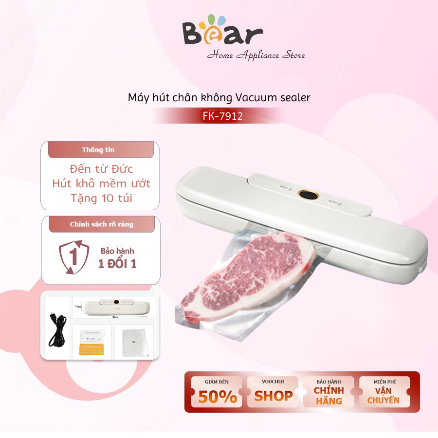 Máy Hút Chân Không Thực Phẩm Kèm Hàn Miệng Túi Vacuum Sealer Chính Hãng - Tặng 10 Túi