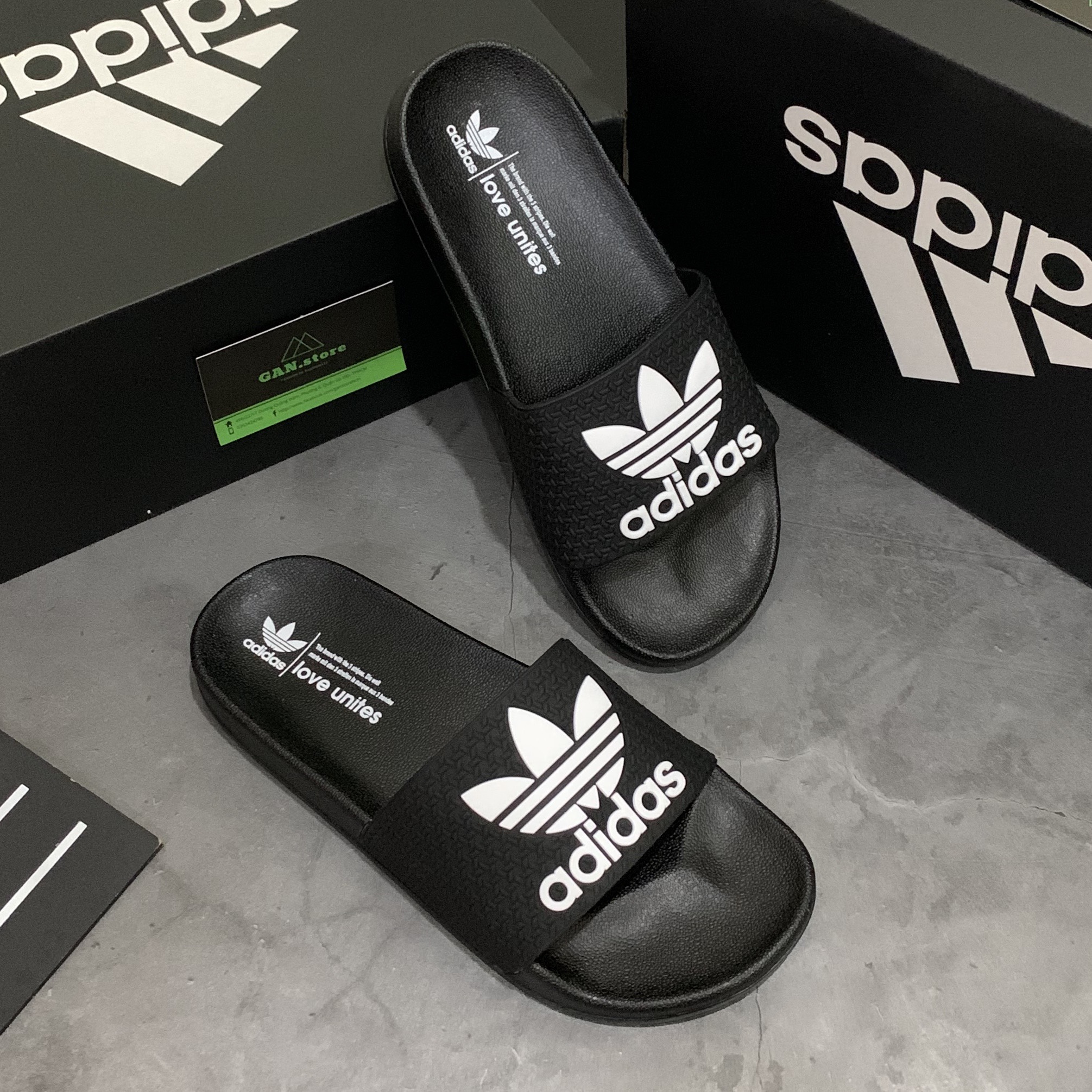 [HCM]DÉP ADIDAS ADILETTE ĐEN LOGO 3 LÁ - DÉP FULL BOX