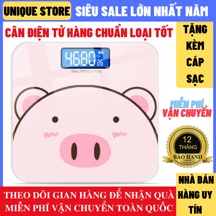 Cân điện tử mặt gương cường lực bản mới chịu lực lên tới 180kg, cân sức khỏe dành cho gia đình, cân điện tử mini