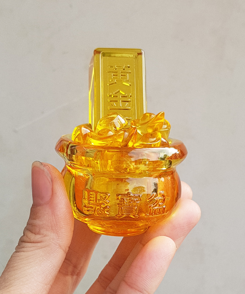 [HCM]Bát Tụ Bảo 5cm kèm 01 thanh vàng 6.5cm và 10 thỏi vàng 1.5cm Chiêu Tài Nạp Bảo