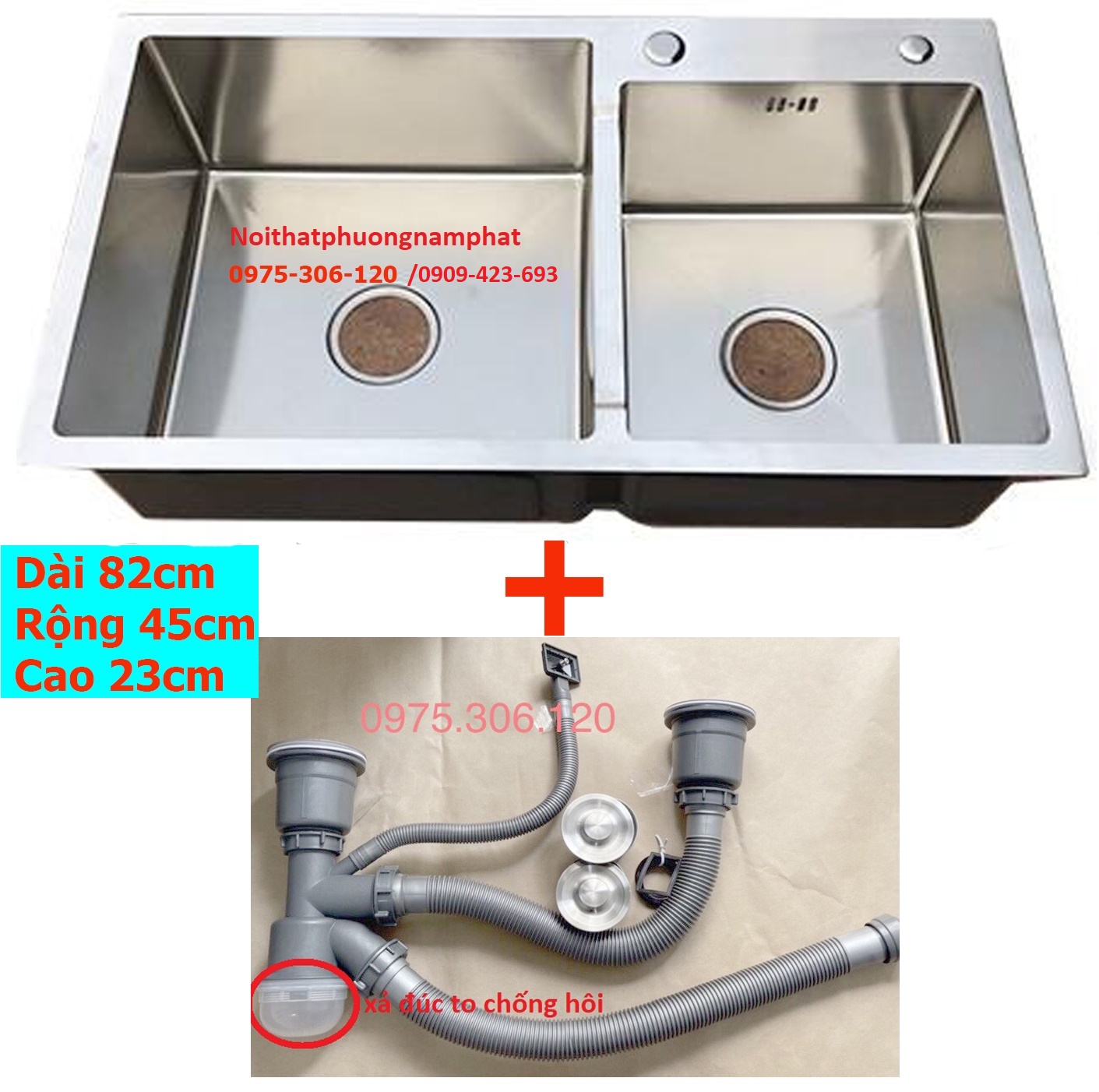[HCM][CHẬU ĐÚC DÀY] Chậu Rửa Chén Bát INOX SUS 304 N7 8245 NA.GRAND và XẢ CHẬU Thoát Nước