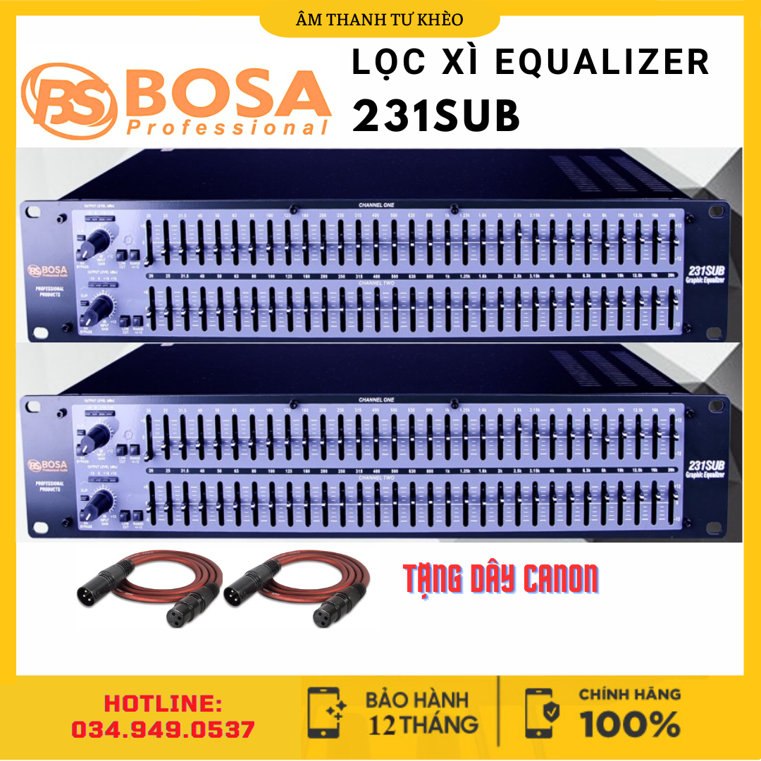 Lọc xì equalizer BOSA 231SUB, Lọc âm thanh 62 Cần chỉnh chuyên nghiệp, Chống hú, giảm tiếng ồn, Chất