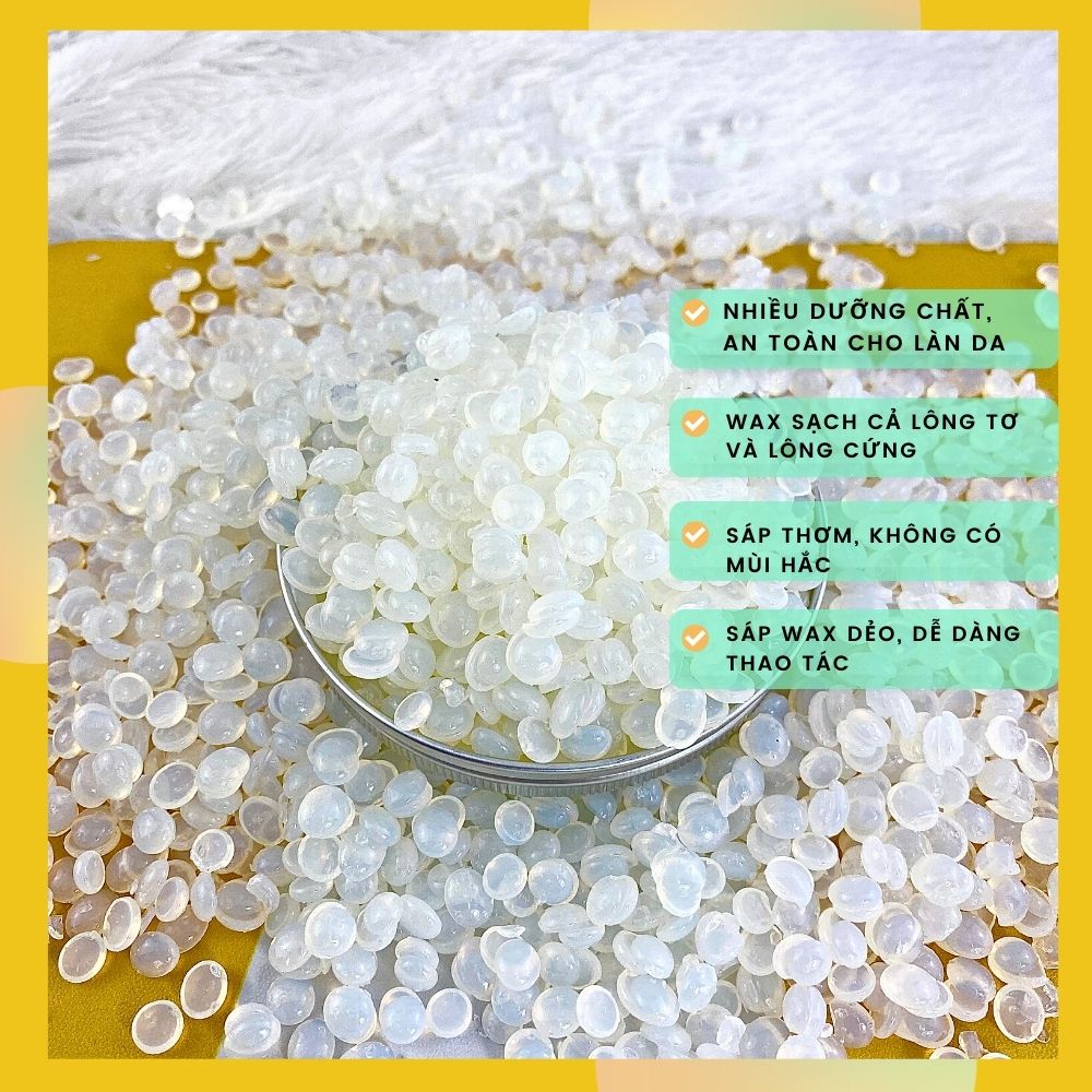 [Dành cho da nhạy cảm]SÁP WAX TẨY LÔNG Pha Lê Trong - Wax lông nách, wax lông vùng kín, bikini, lông tay, lông chân - Wax lông tại nhà đơn giản, hiệu quả - Tặng kèm que gỗ waxing