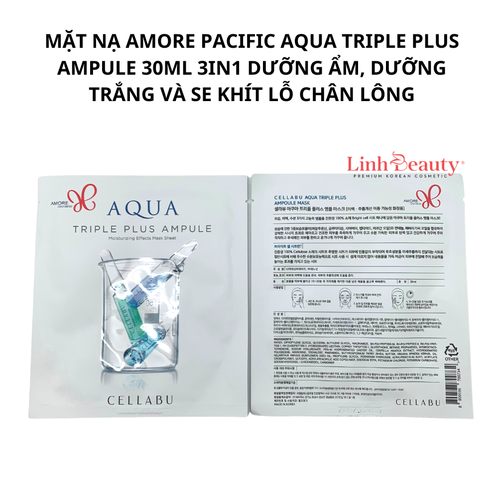 Mặt nạ amore pacific aqua triple plus ampule 30ml dưỡng ẩm, dưỡng trắng và se khít lỗ chân lông