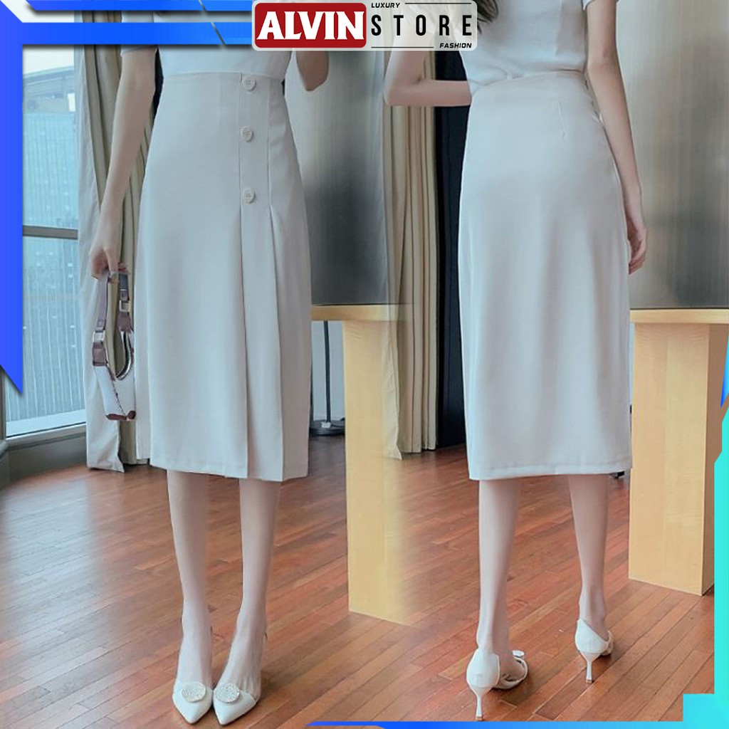 Chân váy công sở dáng dài xẻ vạt eo thắt đai  Hanyza Store