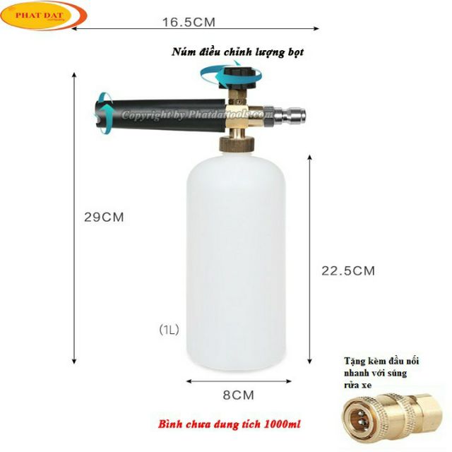 Bình Phun Tạo Bọt Tuyết Mini  Tặng Kèm Khớp Đồng 1/4 ( Rửa Xe )