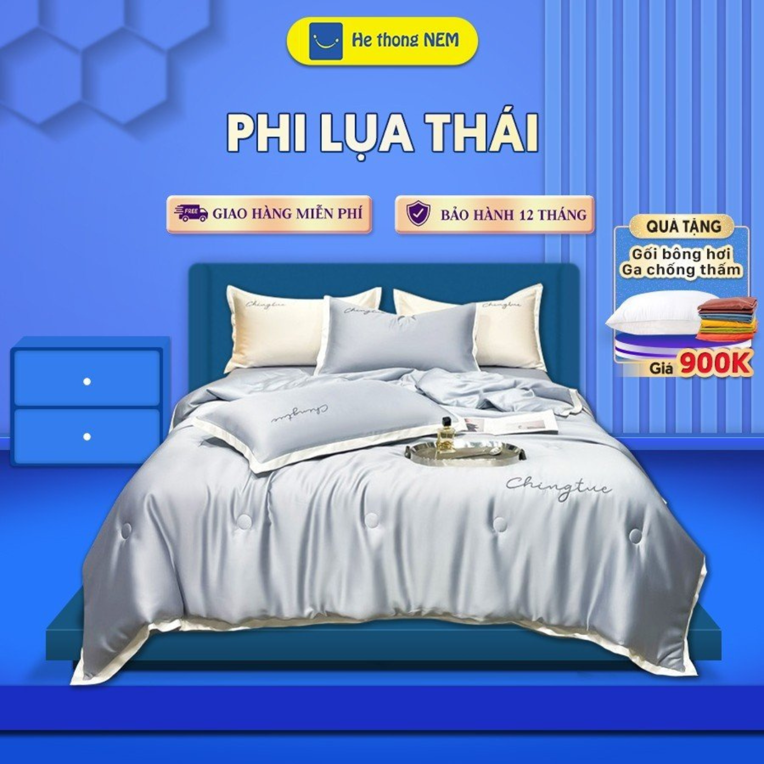 Bộ chăn ga gối đệm 5 món cao cấp Phi Cotton lụa Thái thoáng mát, màu pastel SERENA chính hãng