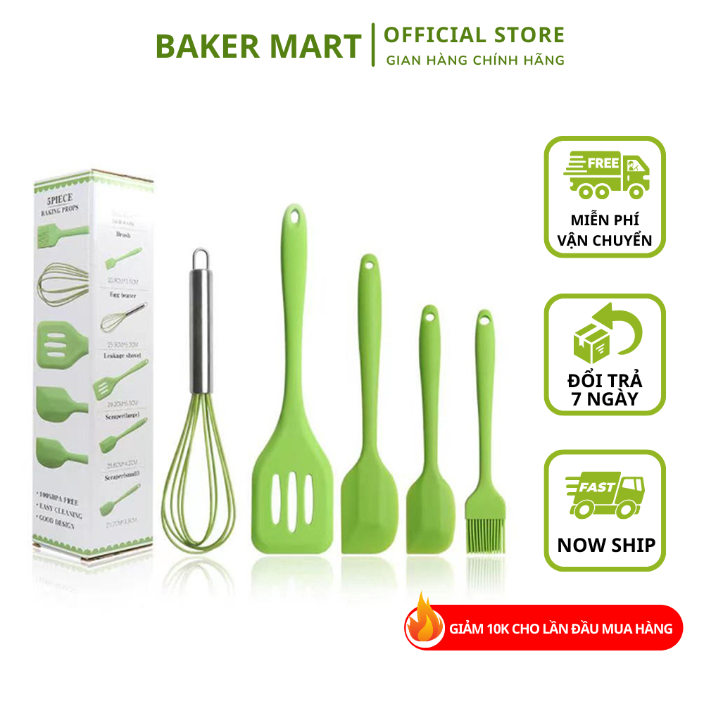 Dụng cụ làm bánh, bộ dụng cụ nhào bột làm bánh thủ công 5 chi tiết, chất liệu silicone cao cấp - Dụng cụ làm bánh BAKER MART